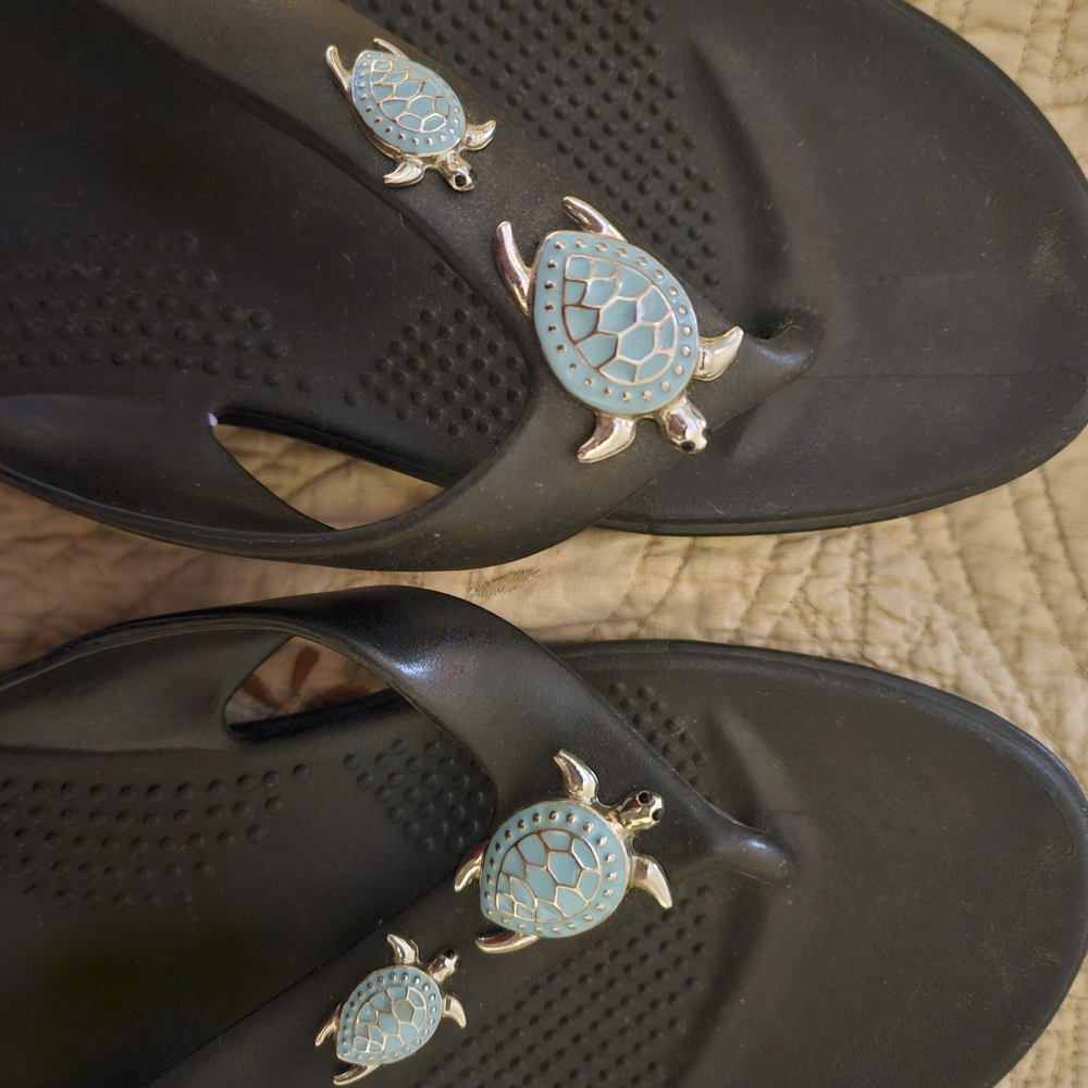 OKA b. Black Sandals with Blue Turtle Accents - Picture 2 of 7